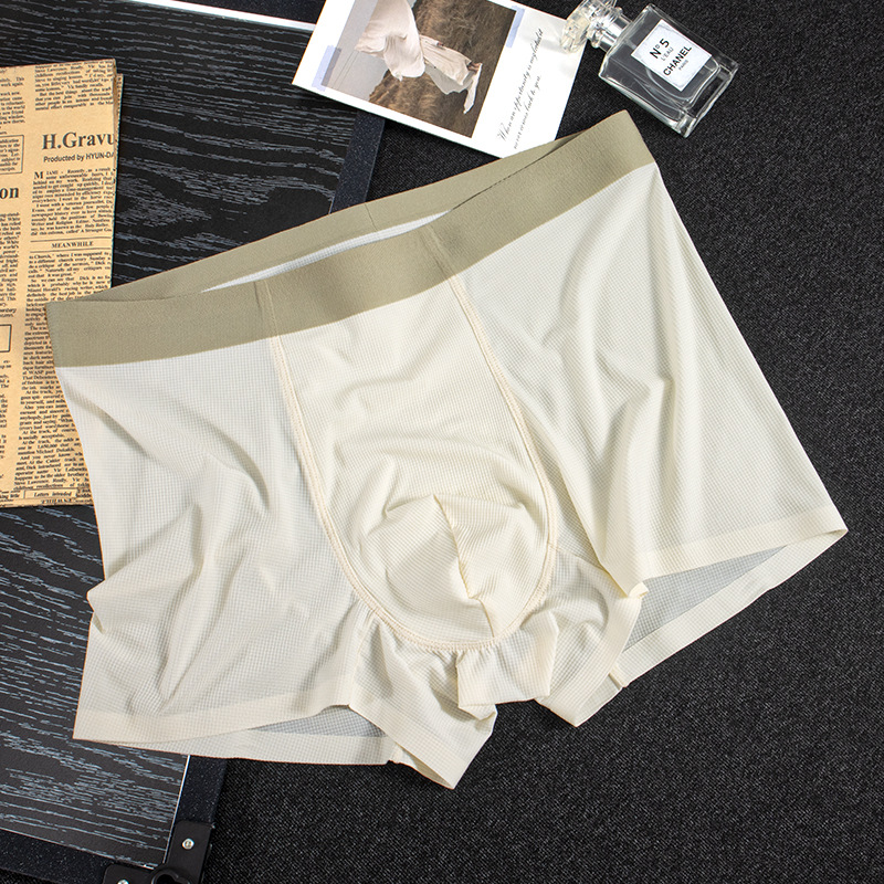 Verano nuevo estilo waffle sin costuras ropa interior de hombre de seda de hielo cómodo transpirable entrepierna bragas de color de contraste de cintura media pantalones de hombre