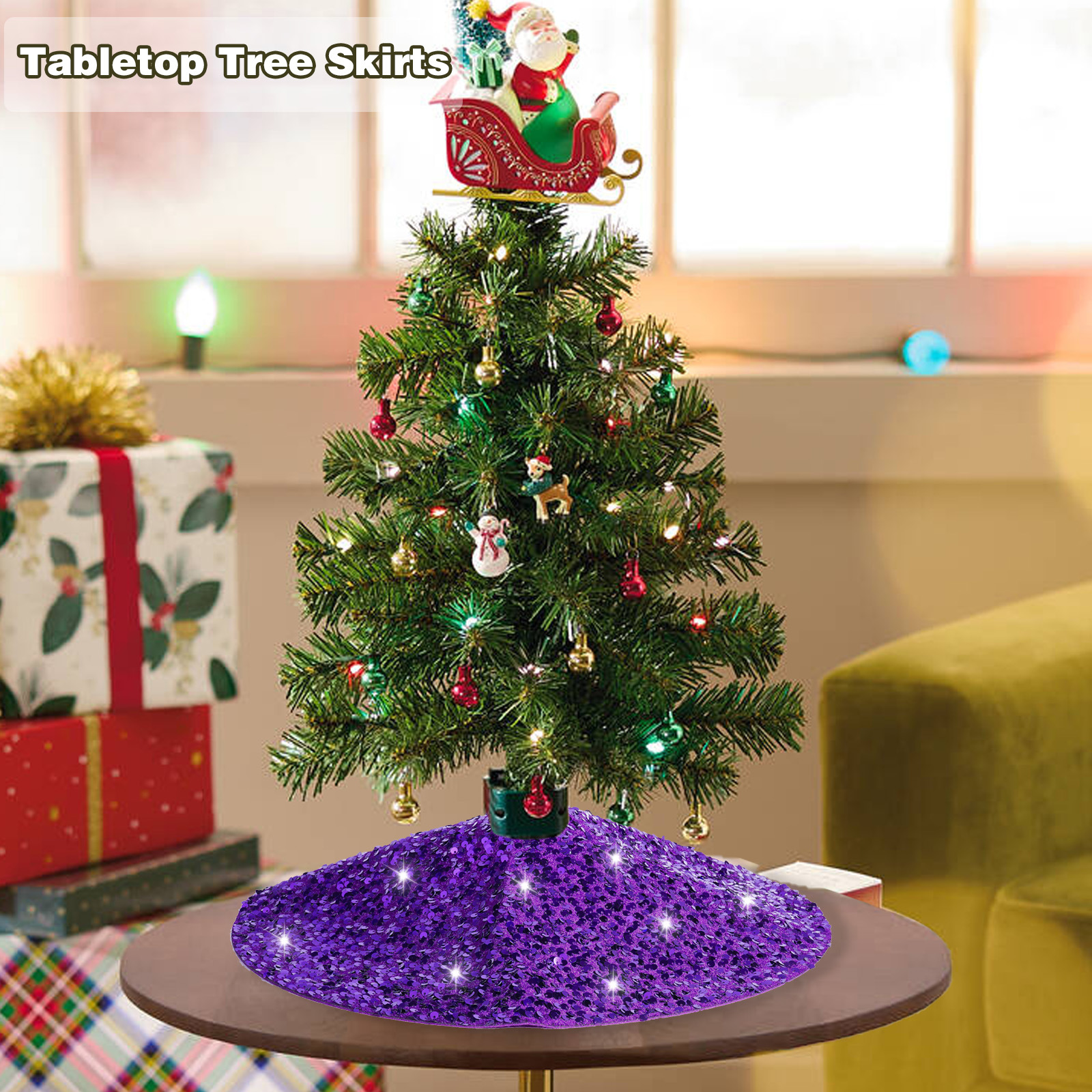 Navidad transfronteriza de alta calidad brillante falda de árbol delantal creativo púrpura accesorios de árbol de Navidad decoraciones navideñas