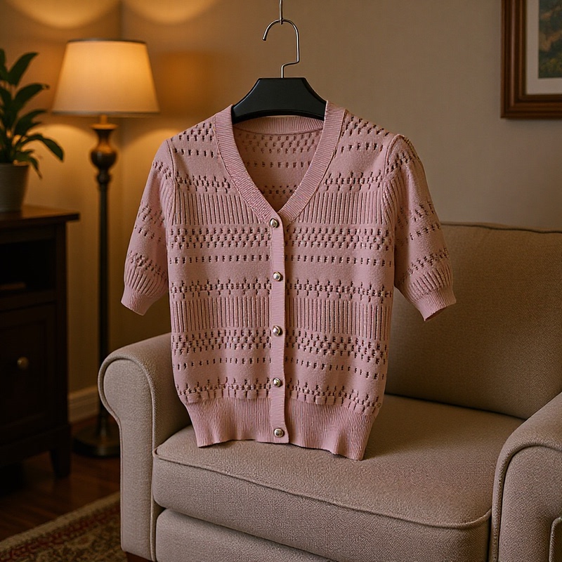Korean-Style Gentle Style Hollow-Out Knitted Cardigan, Short V-Neck Short-Sleeve Air-Conditioning Shirt, Wholesale from Dalang Factory