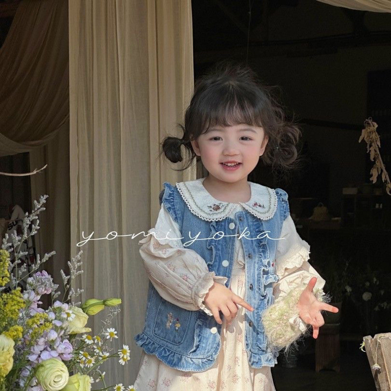 女童牛仔马甲春秋春装新款洋气儿童宝宝背心坎肩童装刺绣外套发货|undefined