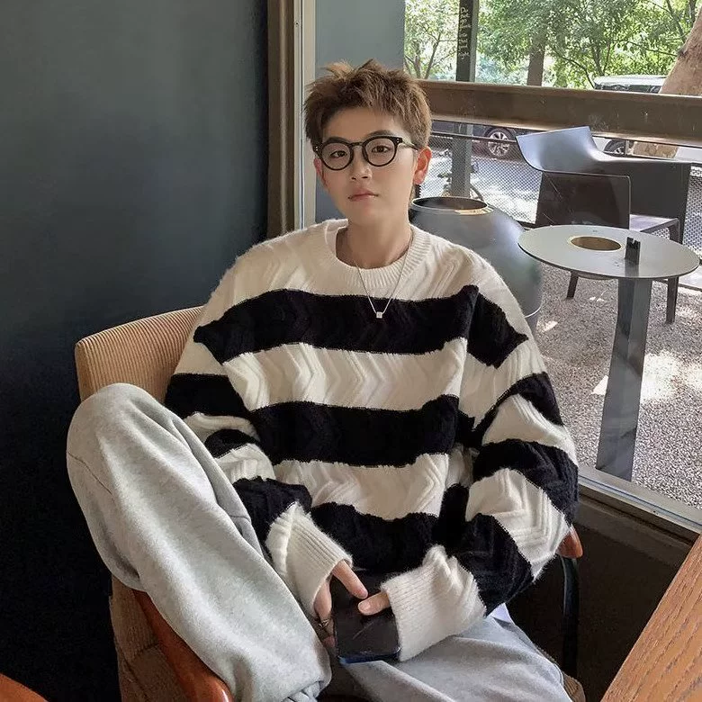 Тенденция стильный свитер для мужчин и женщин свободная осень и зима ленивый стиль американский трикотаж с круглым вырезом