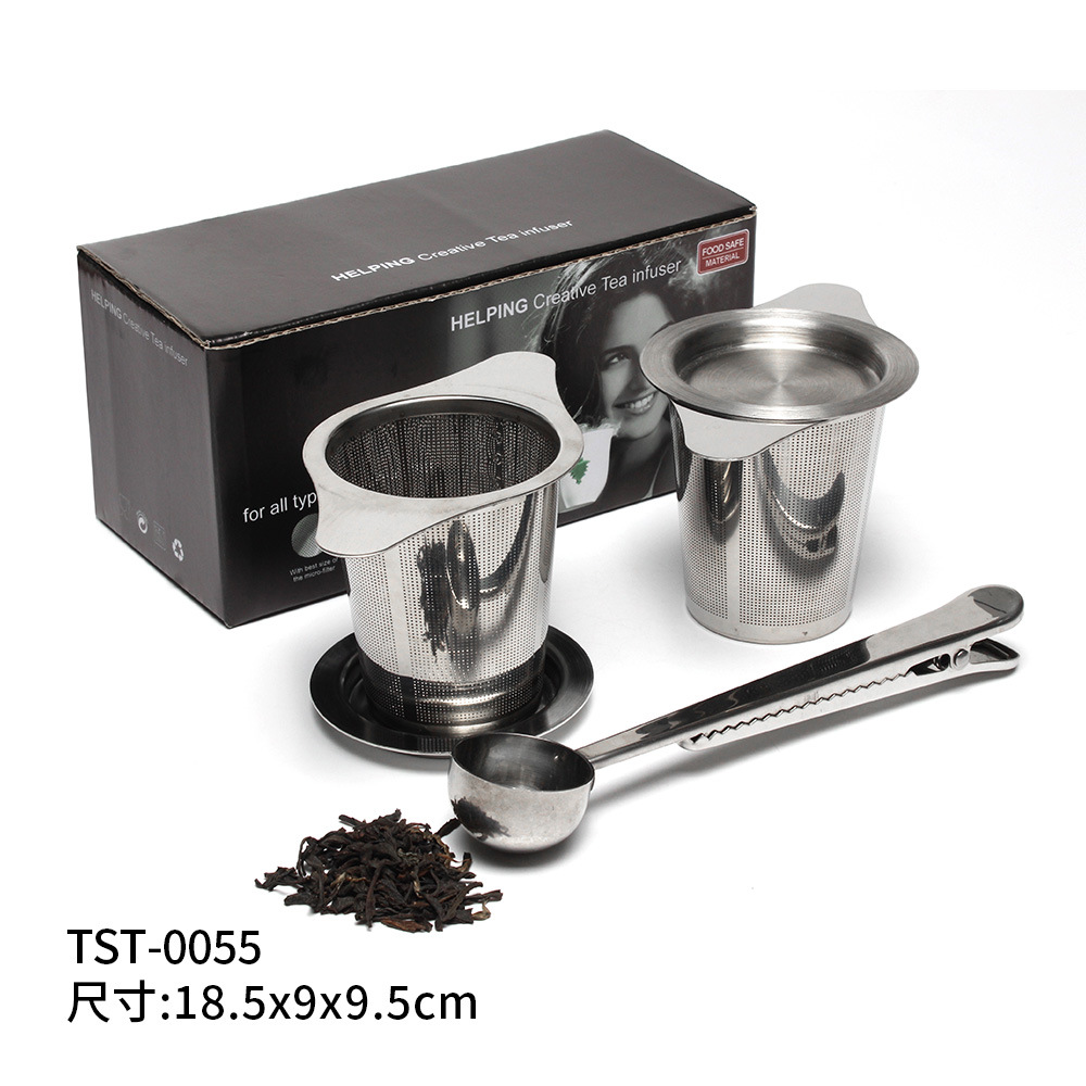 Suministro directo de fábrica fabricante de té 304 colador de té de acero inoxidable simple plegable juego de té binaural accesorios gran cantidad en stock