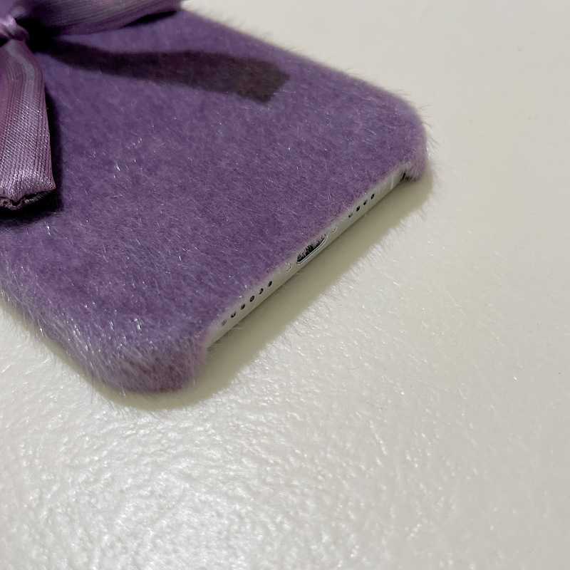 Plush Silk Bow Phone Case For Iphone 15 14 Pro Max Women Cover_voghion.com