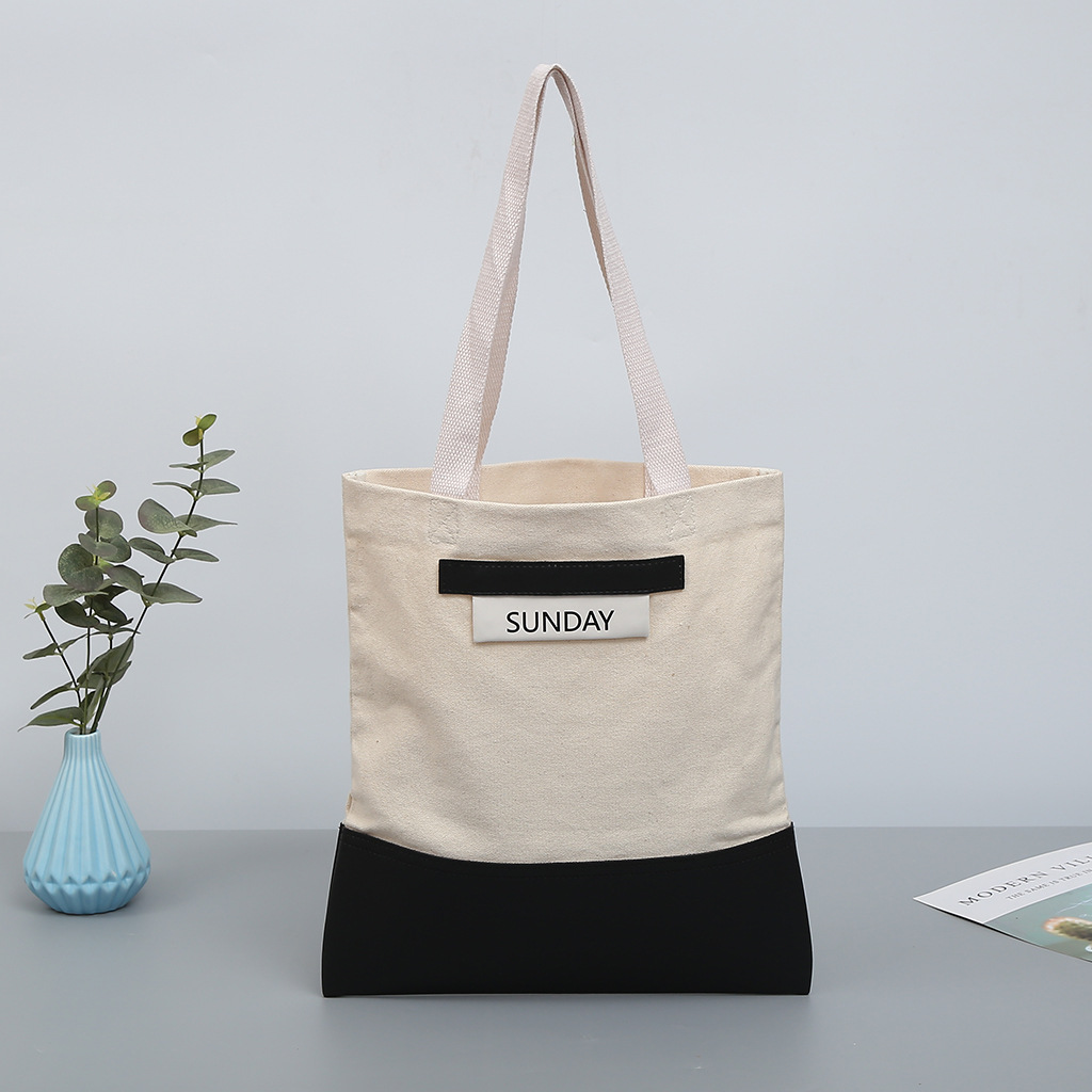 环保手绘广告棉布袋学生手提袋创意拼接皮革帆布袋可印logo礼品