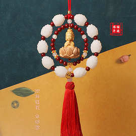 车载莲花观音汽车挂件好运连连十八子黄杨木桃木小佛挂饰厂家批发