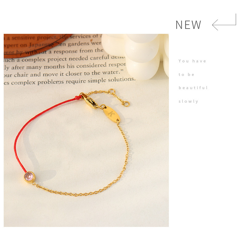 Red String Chain Link Bracelet With Gemstone For Men And Women_voghion.com
