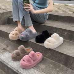7cm厚い底の対外貿易の大きいサイズの双棒の秋冬の新型は高くなって中に毛の毛のスリッパの家庭の毛をプラスして卸売りをします。