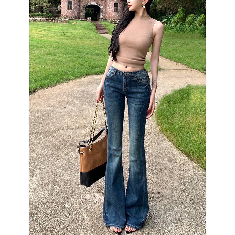 中低腰经典超模微喇牛仔裤女2025早秋新款修身显瘦长腿辣妹百搭裤|undefined