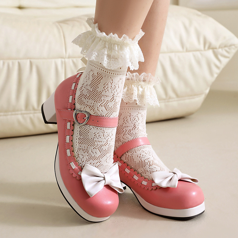 Sweet Bow Trip Lace Single Shoes Square Head Shallow Mouth Spring and Autumn Women's Shoes Thick High Heels 40-48 Foreign Trade Shoes Sweet Bow Trip Lace Single Shoes Square Head Shallow Mouth Spring and Autumn Women's Shoes Thick High Heels 40-48 Foreign Trade Shoes