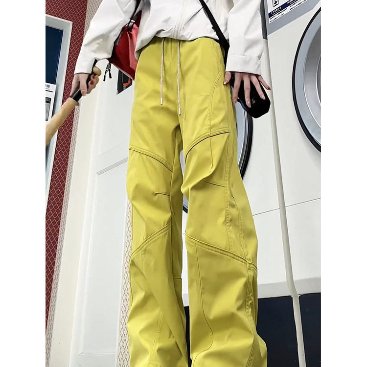 Yellow-Green Spliced Hard-Shell Softshell Pants for Men and Women, Autumn American-Style Functional Cargo Pants for Hiking and Climbing