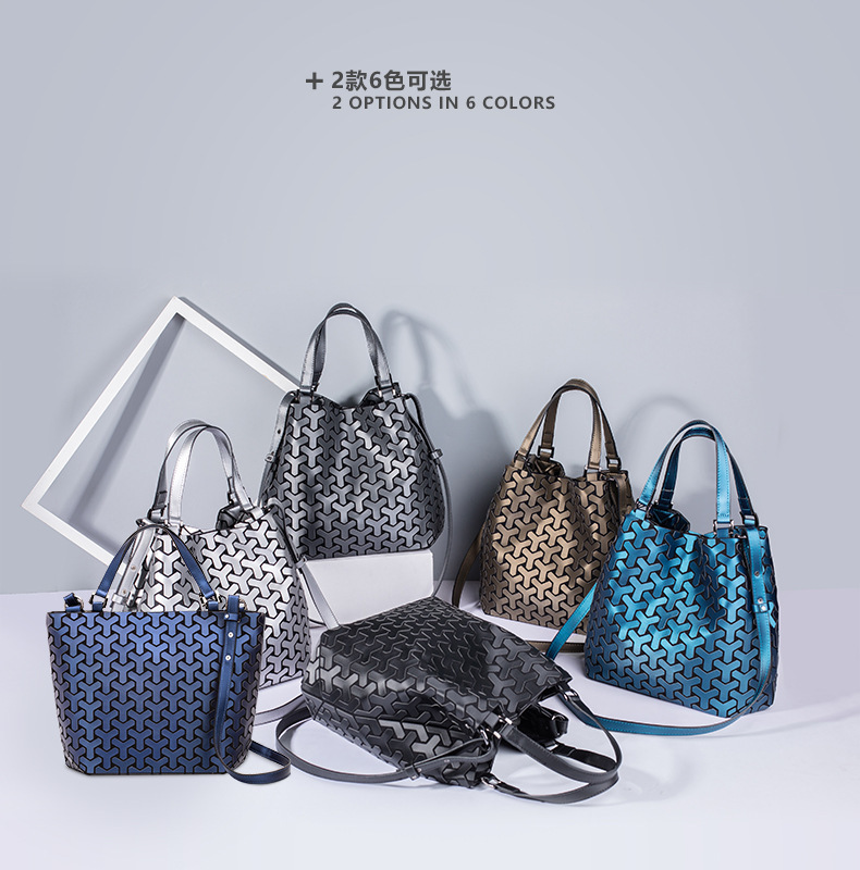 2023 New Lingge Women's Bag Trend Shoulder Crossbody Bag Women's Large Capacity Bucket Bag Small Design Geometric Bag_voghion.com