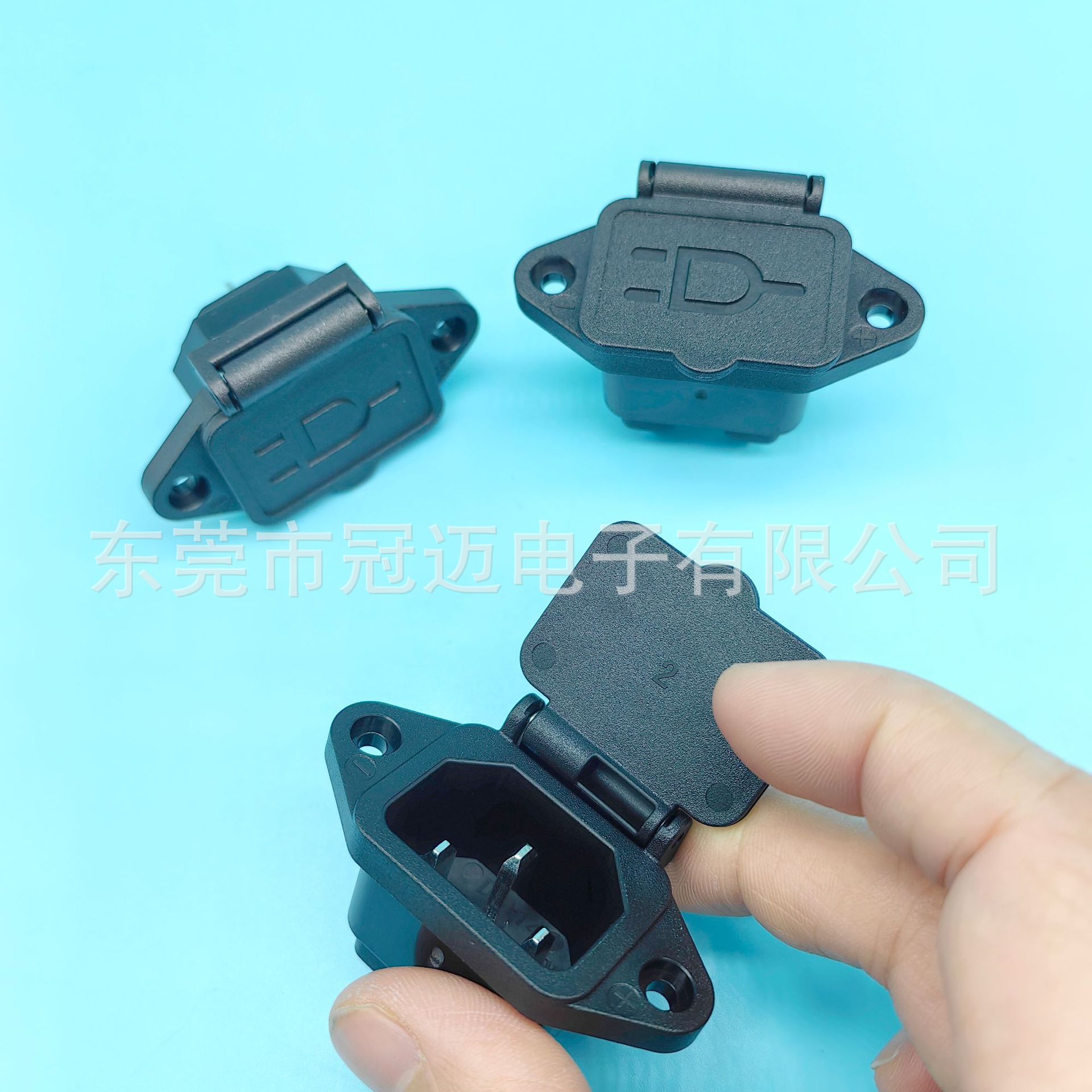 DB-14-1JF6 品字尾 C14 带耳朵电源公座 带防护盖子 AC电源输入座