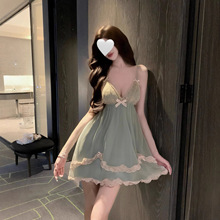 蜜桃约 甜欲系网纱吊带睡裙蕾丝法式性感女人味睡衣纯欲家居服