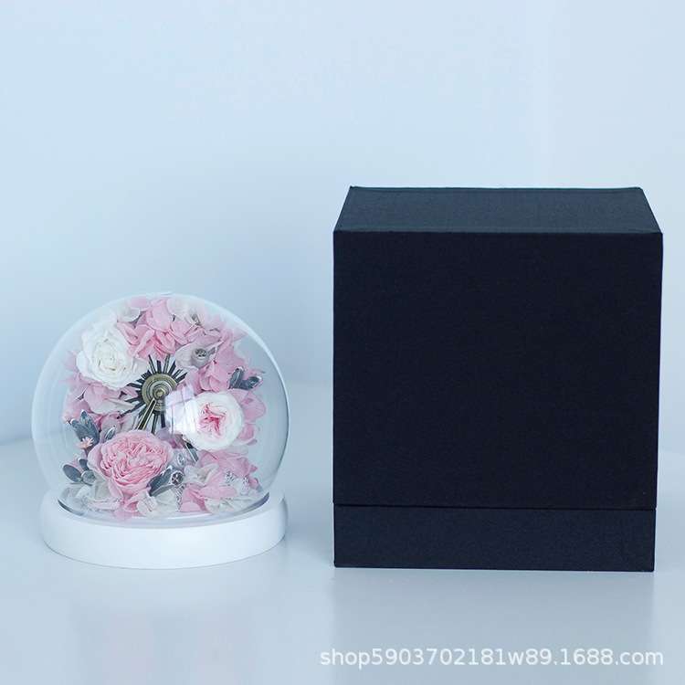 Cubierta de Cristal para Noria con Rosas, Flor Preservada, Producto Terminado, Adorno, Regalo para Novia, Día de San Valentín, Arte Floral Preservado de Alta Gama