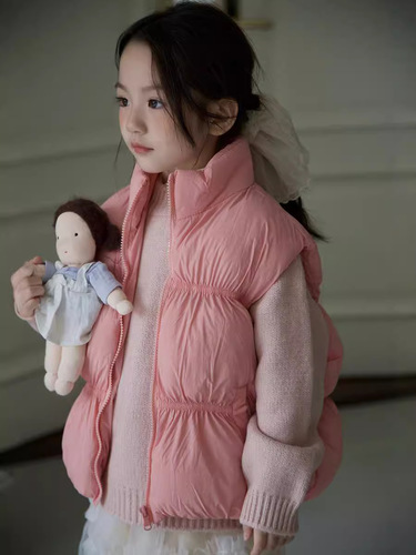Children's Autumn and Winter Dopamine Down Cotton Fashion Vest for Girls and Babies, Short-Sleeved Thickened Warm Cotton Backer, Korean Style