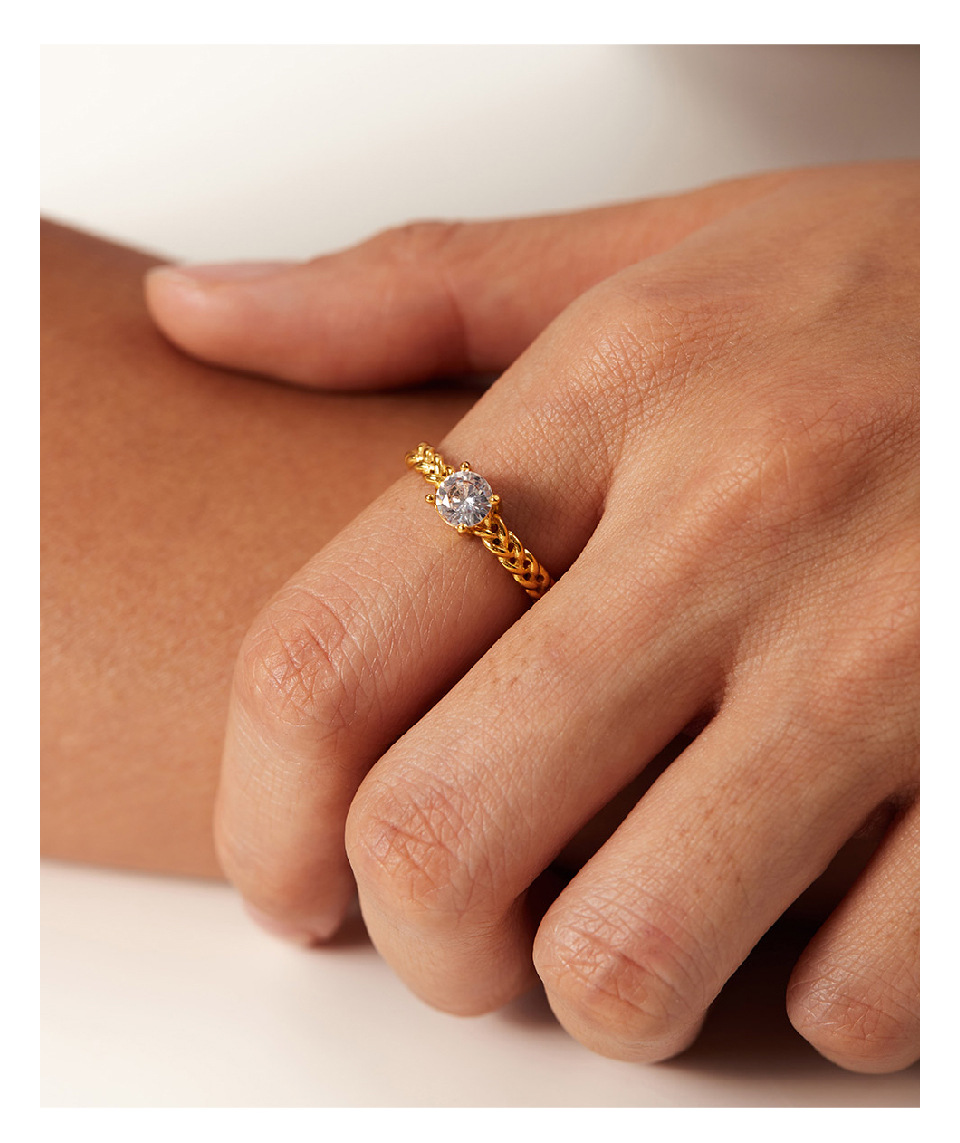 Retro Geometric Stainless Steel Gold Plated Zircon Open Ring