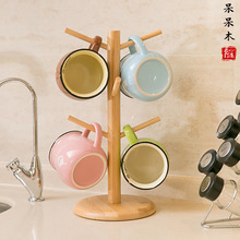 廠家直供家用竹杯架茶壺套裝水具置物架竹質咖啡杯架竹質馬克杯架
