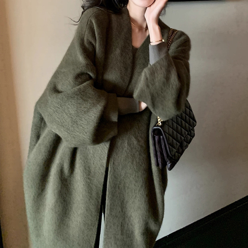 现货厂家批发 羊毛针织大毛衣外套女士 宽松中长款开衫上衣 女|undefined