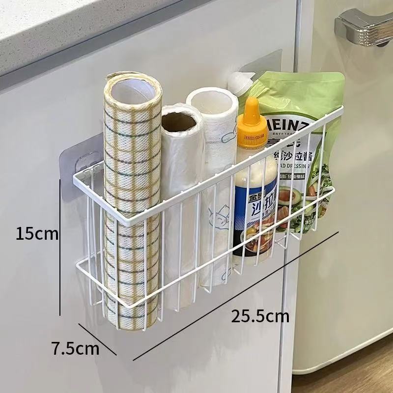 Refrigerador de cocina de absorción magnética estante de almacenamiento bolsa de película de preservación de toallas de papel artefacto sin agujeros de perforación condimento doméstico estante de almacenamiento de película de preservación de fresco