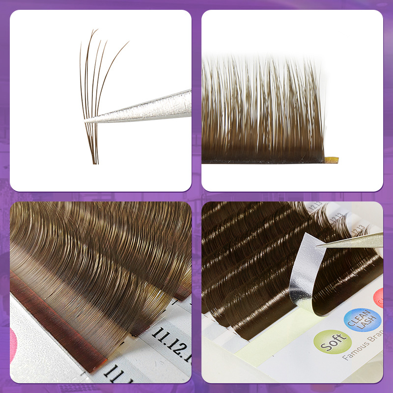 Fábrica de pestañas marrones de una sola raíz más densa, pestañas falsas, pestañas de injerto de camellia de color caramelo natural