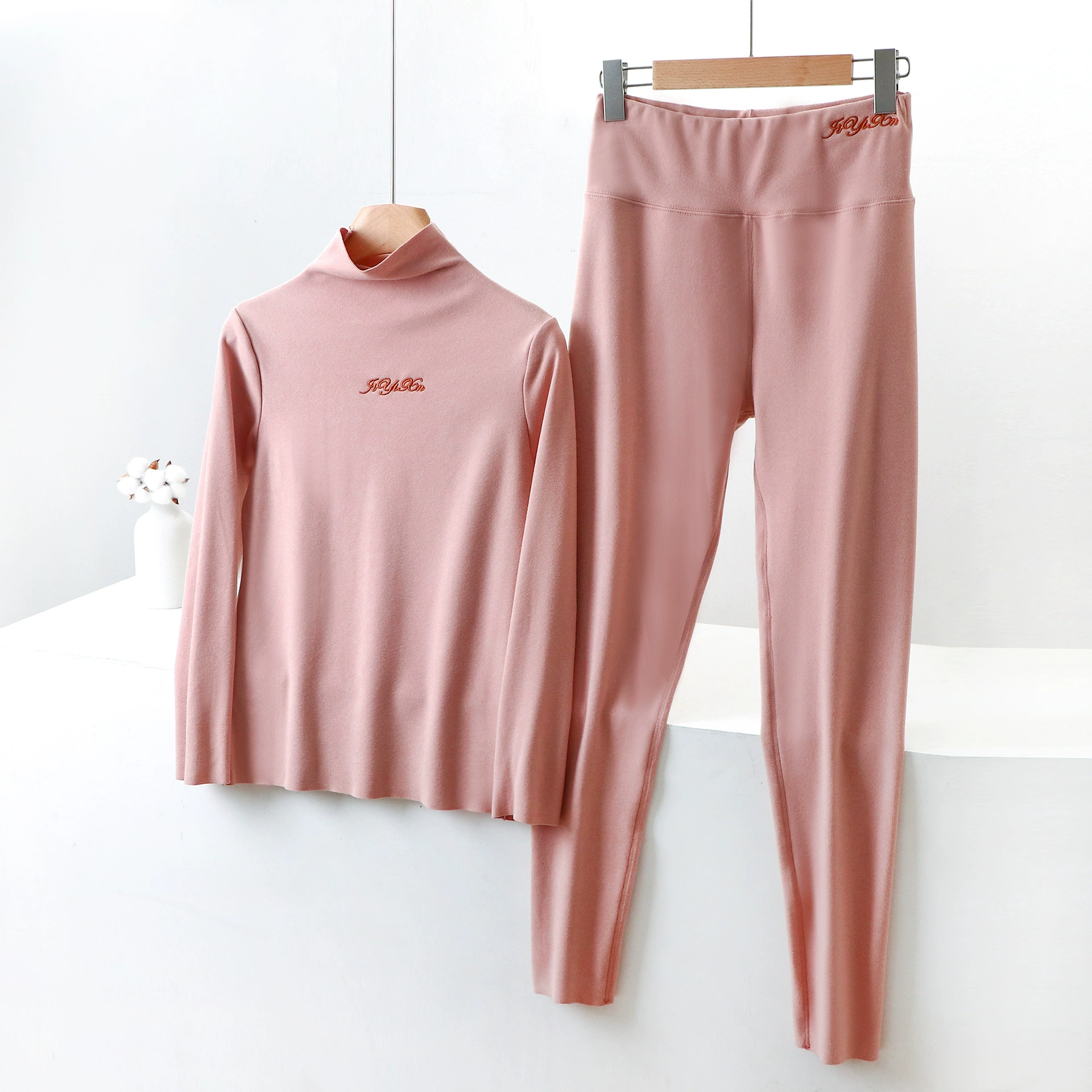Velvet keep warm set, thermal underwear, high collar, slim fit