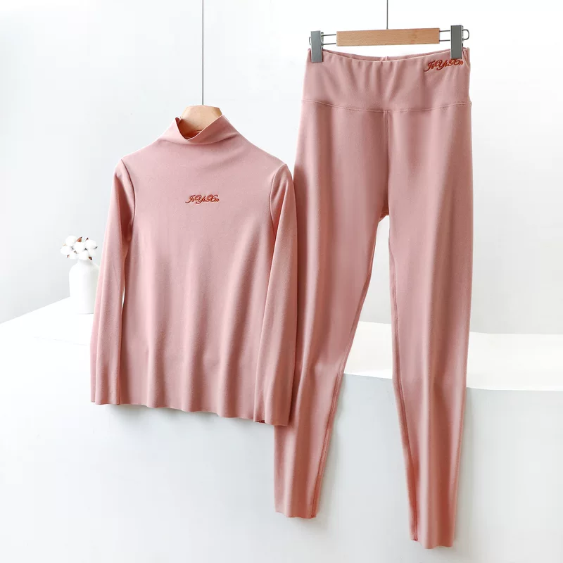 Velvet keep warm set, thermal underwear, high collar, slim fit