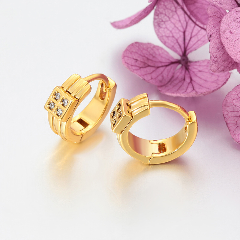 Xuping Europa y los Estados Unidos transfronterizos aleación de cobre chapado 24k color geometría cuadrada auriculares temperamento simple auriculares de oro al por mayor
