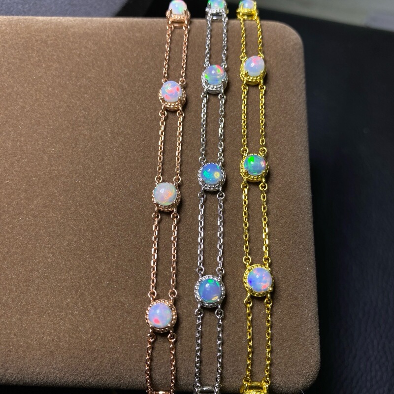 Tiktok Live Supply Fresh Natural Opal Bracelet 925 Silver Wholesale Women's Bracelet 5mm Crystal Clean Tiktok Live Supply Fresh Natural Opal Bracelet 925 Silver Wholesale Women's Bracelet 5mm Crystal Clean