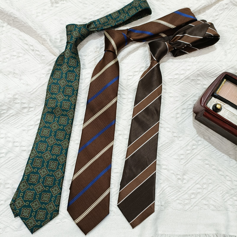 Long Hand Tie Tie for Men and Women Students Collocation Shirt Stripe Casual Coffee Khaki Photographic Photograph College Style