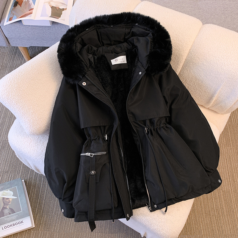 Abrigo acolchado de algodón forrado de lana de invierno ropa de trabajo ajustada a la cintura Abrigo acolchado de algodón engrosado chaqueta acolchada de algodón cálido ropa parka de estilo occidental pequeña