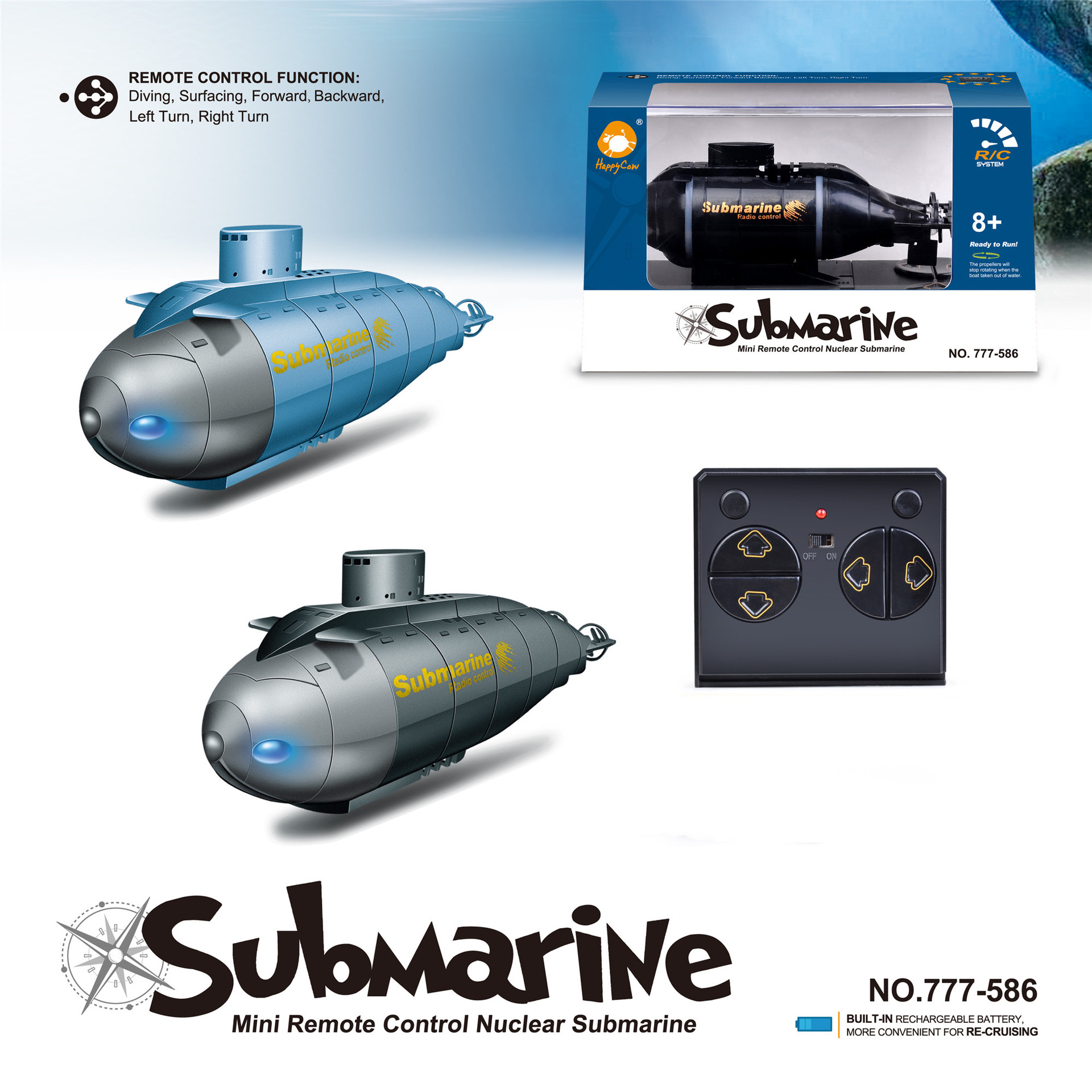 外贸货源儿童充电六通道无线迷你小遥控船潜水艇模型逗鱼戏水玩具