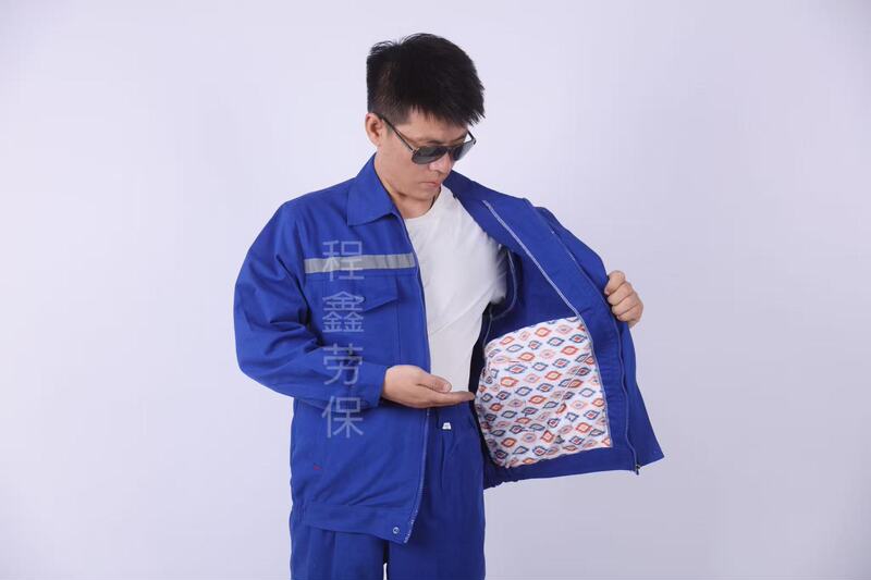 中国船舶工作服套装纯棉蓝色长袖船厂工作服透气吸汗电焊工劳保服|undefined