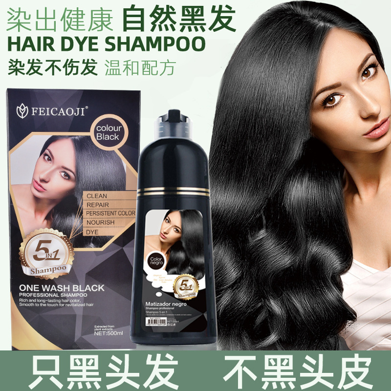 遮盖白发少年白洗发水自然黑染发膏Hair Dye泡泡染发剂500ml 批发