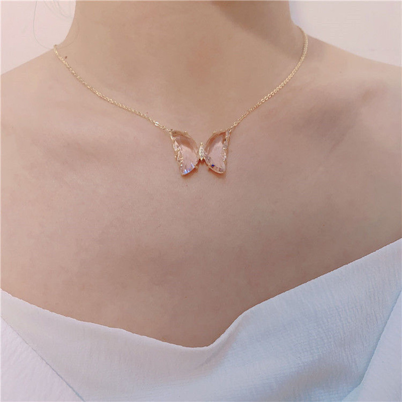 304 Stainless Steel Copper Fashion Inlay Butterfly Crystal Pendant Necklace display picture 13