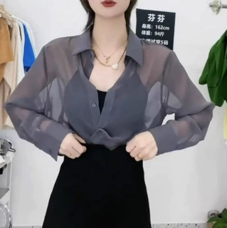 冰丝薄款防晒衣女夏季设计感小众网纱透视雪纺衬衫外搭空调衫上衣