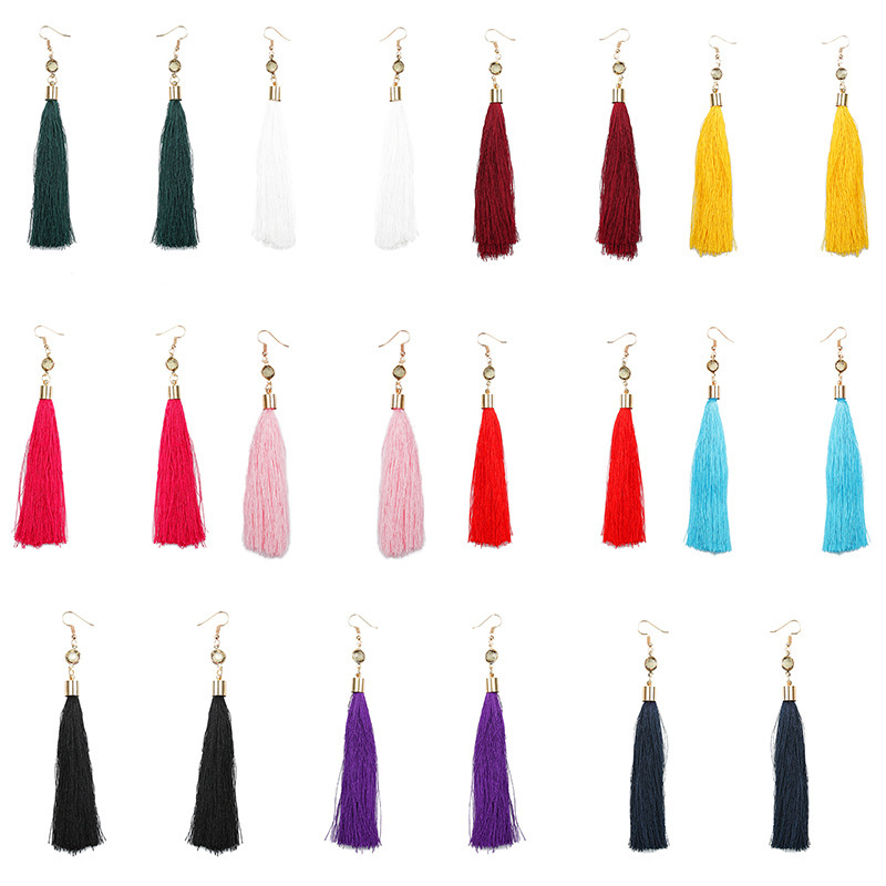 Retro Diamond Multicolor Long Tassel Earrings Wholesale Nihaojewelry display picture 3