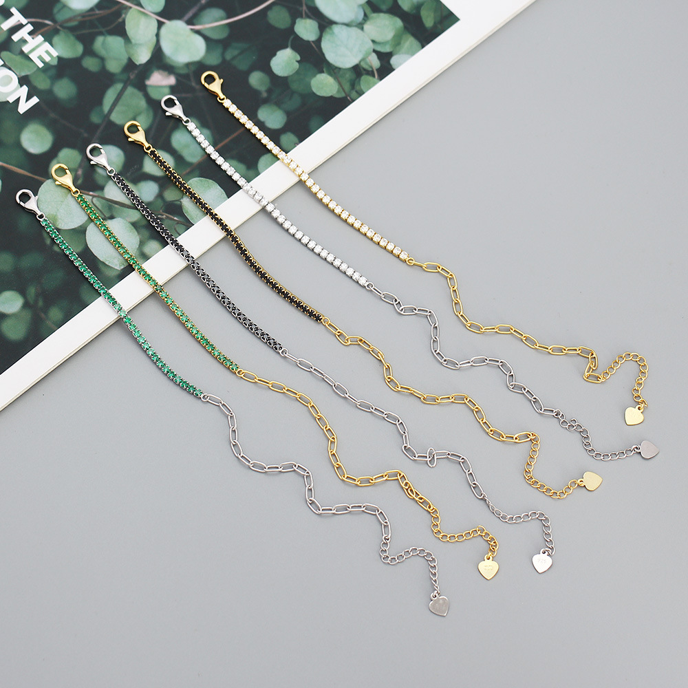 Fashion Geometric Heart Shape Silver Inlay Zircon Bracelets 1 Piece