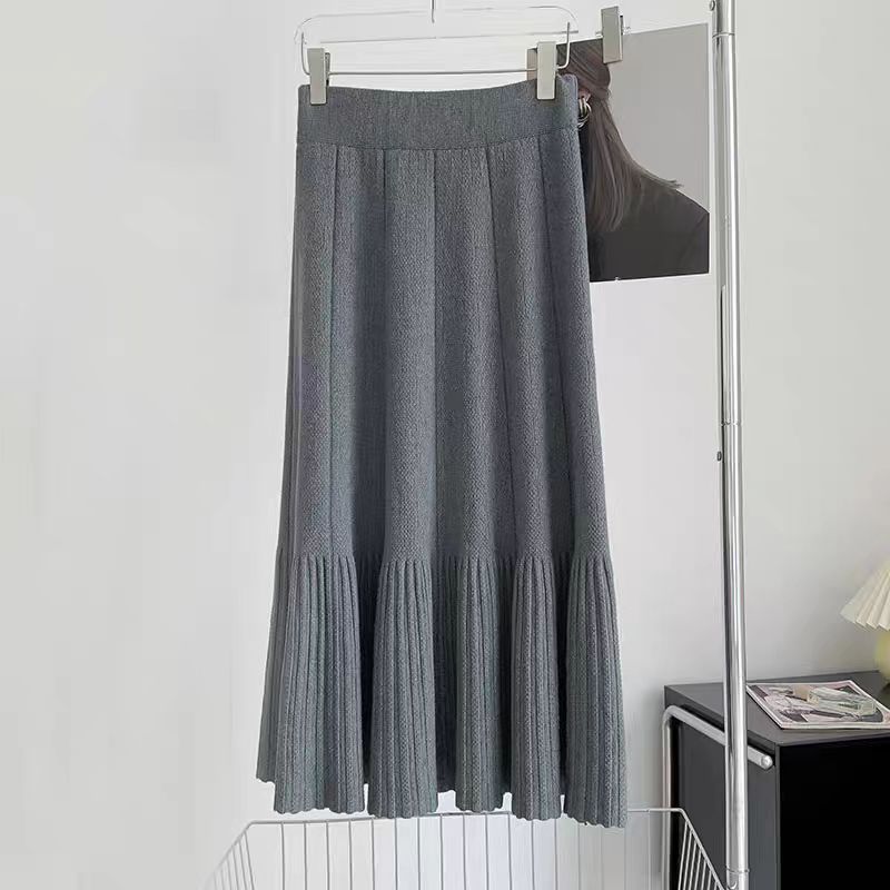 Pleated Knitted Skirt Women'S Autumn And Winter New Fashion High Waist Korean Version Casual And Thin Big Swing Skirt A-Shaped Skirt Umbrella Skirt 19 O1Cn01Gzcaqr1Znzocmsis3_!!2217