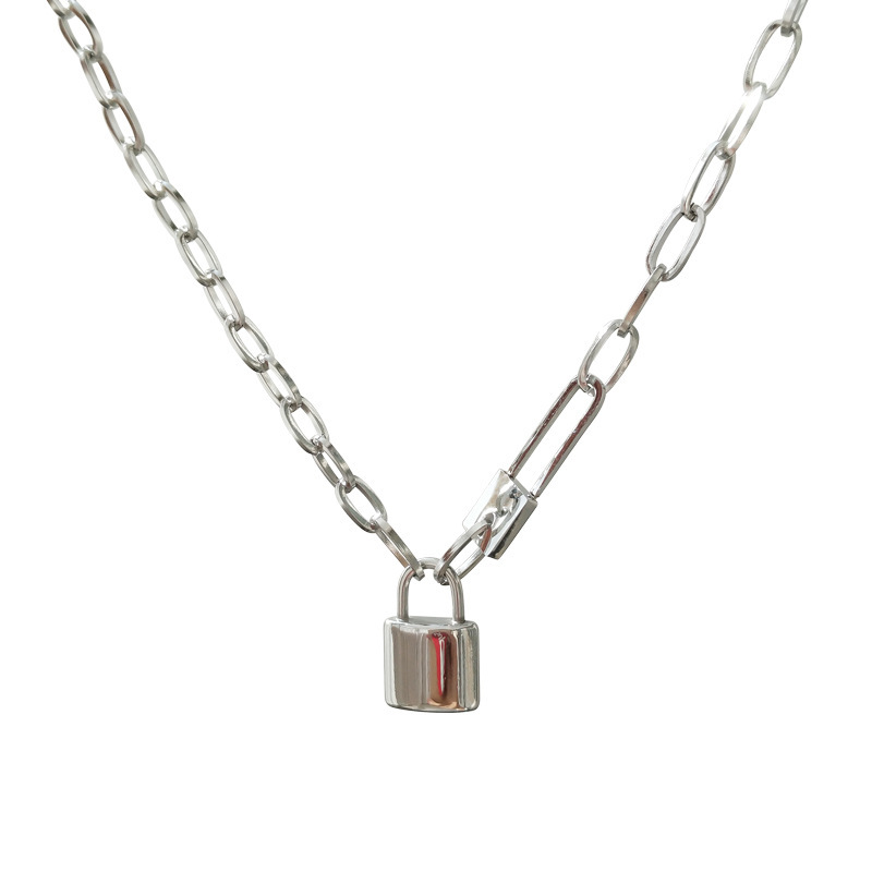 [XL0088] lock necklace steel color