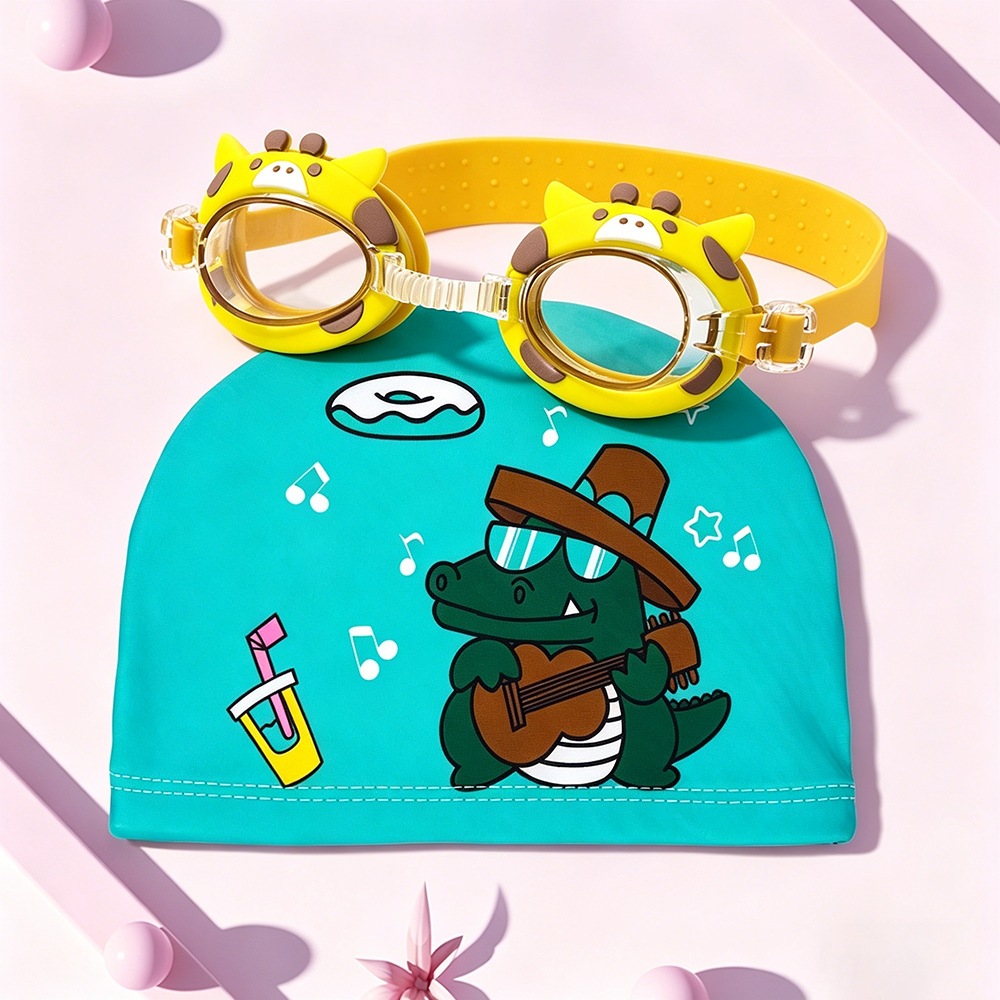 2026 nuevo conjunto de gafas de baño para niños gorras de natación encantadoras impresión gorras de natación para niñas gafas de natación para niños