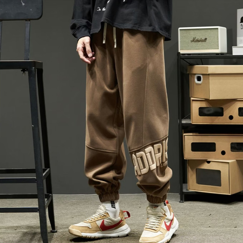 Sweatpants men's autumn and winter ankle-tied sports pants autumn American fashion brand men's pants New overalls Brown
