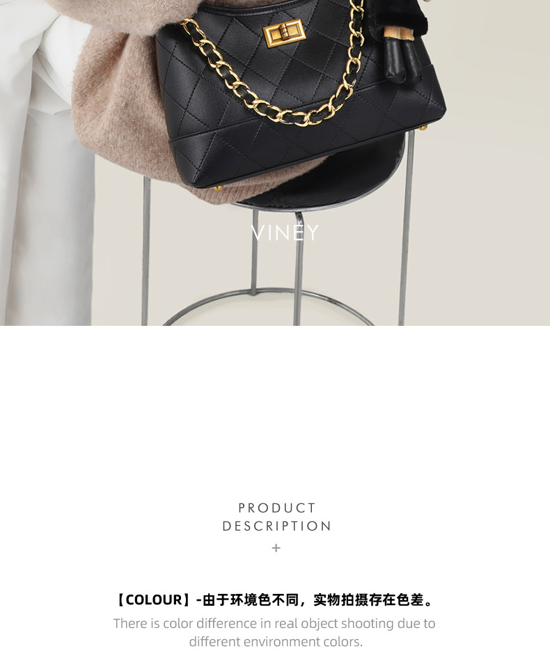 Túi đeo chéo nữ da thật dây xích phong cách công sở — màu nâu, Lời bài hát: Brown (Public Version), đen, Lời bài hát: Black (Public Version) chi tiết 17