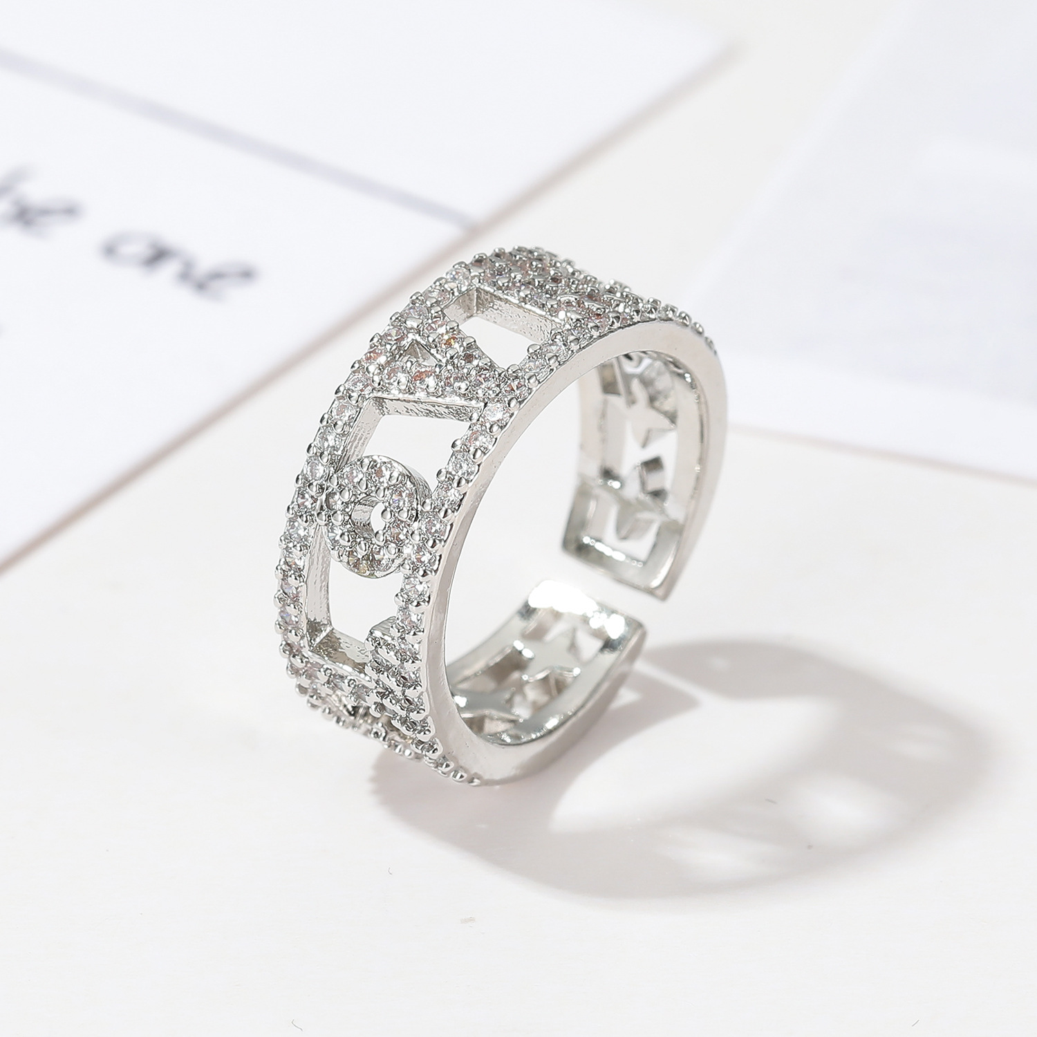 men's Stackable Rings Minimalist Unique Full-diamond For Men Women, Trendy And Stylish, LOVE Hollowed-out Stackable Ring, Niche Light Luxury_voghion.com