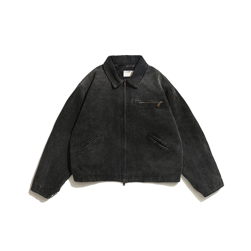 BroallyBR chaqueta de Detroit de solapa vieja lavada retro americana para hombres y mujeres chaqueta de herramientas suelta W01 de moda