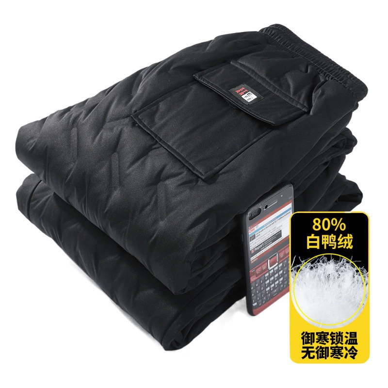 Эластичные вязаные пуховые брюки, мужская верхняя одежда, утепленные теплые уличные ветрозащитные мужские Свободные повседневные брюки с высокой талией