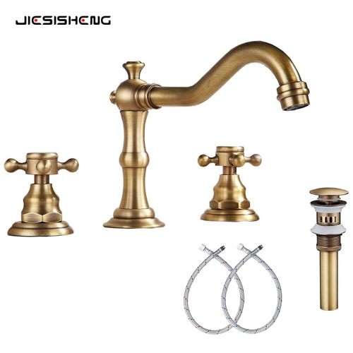 Cross-border French retro all-copper basin faucet three-piece set with double handle split three-hole hot and cold splash-proof faucet