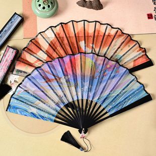 Mesh Hand-Painted Fan Mesh Folding Fan Wholesale Midsummer Night's Dream Hand-Painted Fan Dance Performance