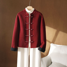2025秋冬短款双面羊绒大衣网红国风单排扣新中式毛呢外套小个子女