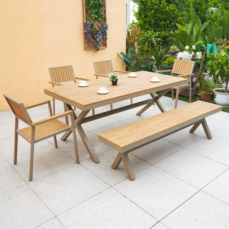 户外塑木桌椅组合庭院防腐木休闲餐桌露天阳台防水防晒休闲桌椅