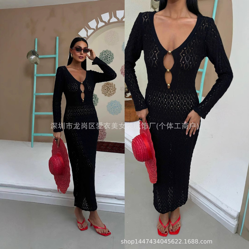 2025 Spring/Summer Cross-Border Sexy Amazon New Strapless Slit Deep V-Neck Beaded Long Dress for Women in 4 Colors 2025 Spring/Summer Cross-Border Sexy Amazon New Strapless Slit Deep V-Neck Beaded Long Dress for Women in 4 Colors